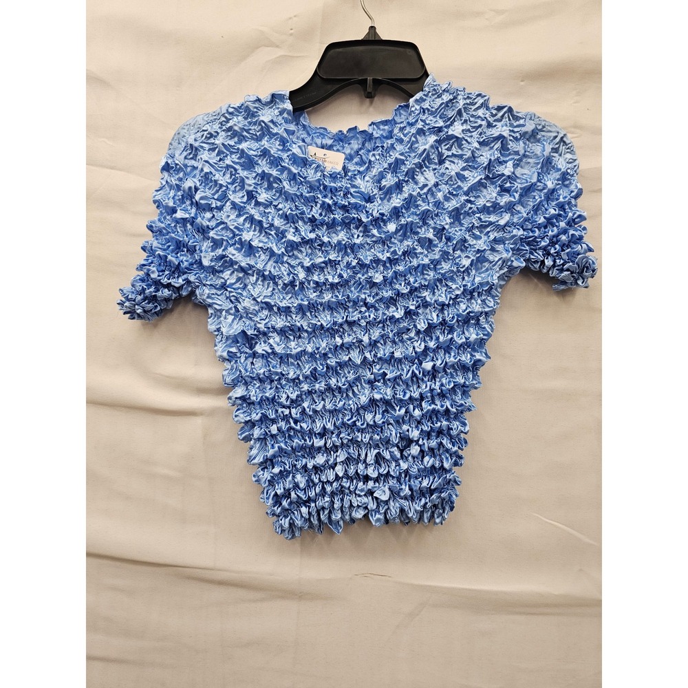 Starmaker Womens Popcorn Texture Top Blue Polyester Blend Casual Size One Size